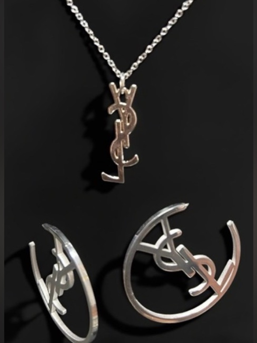 Silver Logo Pendant Necklace & earrings set